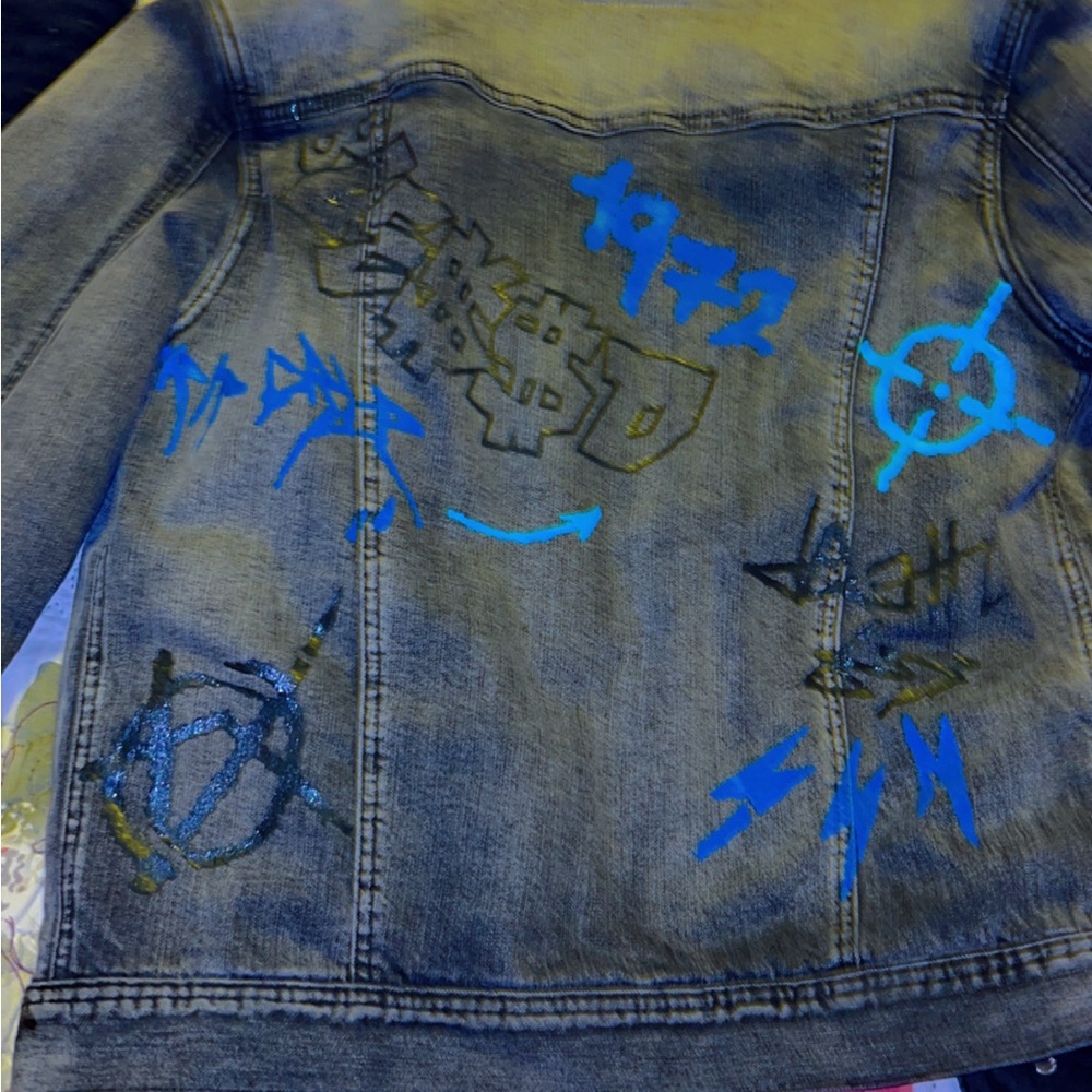 Kids Denim Jacket with Blue and Black Graffiti